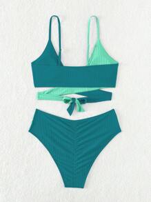 SHEIN Swim 撞色圍裹比基尼泳裝 - 彩色 - 查看 3