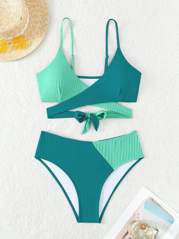 SHEIN Swim Vcay Color Block Wrap Bikini Swimsuit SHEIN USA