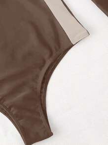 彩色拉链前片连体防晒衣，适合夏季海滩度假 - 棕色 - 查看 3