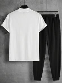 Manfinity Homme Men Letter Graphic Tee & Sweatpants - Black and White - View 2