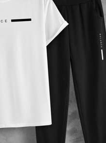 Manfinity Homme Men Letter Graphic Tee & Sweatpants - Black and White - View 5
