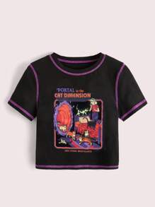 Stevenrhodes Stitching Trim Cartoon Graphic Tee - Black - View 1