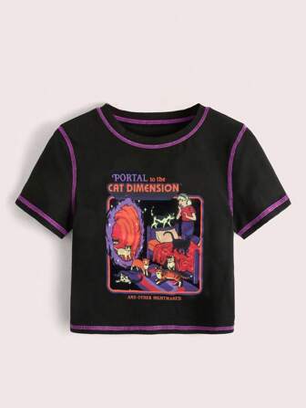 Stevenrhodes Camiseta ribete con puntada con estampado de dibujos animados