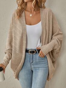 SHEIN LUNE Batwing Sleeve Open Front Coat - Apricot - View 1