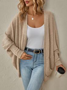 SHEIN LUNE Batwing Sleeve Open Front Coat - Apricot - View 3