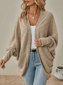 SHEIN LUNE Batwing Sleeve Open Front Coat - Apricot - View 5
