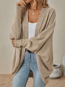 SHEIN LUNE Batwing Sleeve Open Front Coat - Apricot - View 6