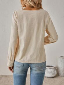 SHEIN LUNE Chất rắn Chi tiết Nút Cổ không đối xứng Áo sơ mi - Màu be - Xem 2