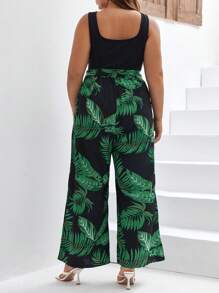 SHEIN Frenchy 大碼熱帶圖案腰帶連身褲 - 彩色 - 查看 2