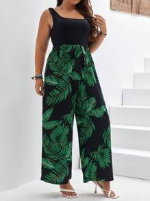 SHEIN Frenchy 大碼熱帶圖案腰帶連身褲 - 彩色 - 查看 5