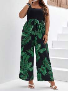 SHEIN Frenchy 大碼熱帶圖案腰帶連身褲 - 彩色 - 查看 6