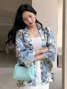 DAZY Allover Floral Drop Shoulder Oversized Blouse - Blue - View 3