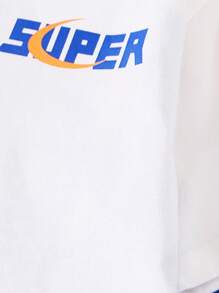 男大童字母圖案T恤和褲子 - 藍白色 - 查看 7