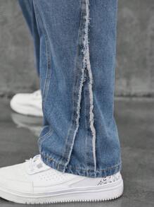 Manfinity EMRG Men Slant Pocket Contrast Tape Wide Leg Jeans - Medium Wash - View 8