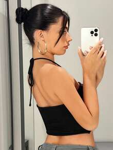 SHEIN ICON Cắt ra Ca-vát Backless Dây Knit ngọn - màu đen - Xem 4