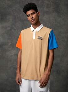 SPACE JAM: A NEW LEGACY X SHEIN 男士1入組字母和卡通圖案撞色POLO衫 - 彩色 - 查看 2