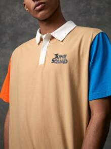 SPACE JAM: A NEW LEGACY X SHEIN 男士1入組字母和卡通圖案撞色POLO衫 - 彩色 - 查看 7