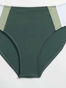SHEIN Teen Girl Colour Block Zipper Front Bikini Swimsuit - Dark Green - View 4