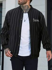 Manfinity Homme Lỏng lẻo phù hợp Nam Đồ họa sọc & chữ Áo khoác bomber - màu đen - Xem 1