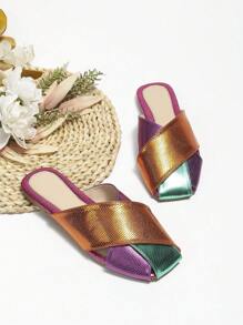 Mốt Giày phẳng Mule Đối với phụ nữ , Khối màu Da rắn dập nổi Chóp giầy hình vuông Búp bê - Nhiều màu - Xem 1