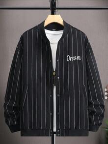 Manfinity Homme Lỏng lẻo phù hợp Nam Đồ họa sọc & chữ Áo khoác bomber - màu đen - Xem 5