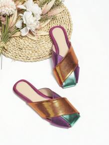 Mốt Giày phẳng Mule Đối với phụ nữ , Khối màu Da rắn dập nổi Chóp giầy hình vuông Búp bê - Nhiều màu - Xem 5