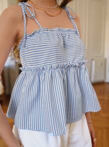 SHEIN Frenchy In sọc Lá sen tỉa Cami ngọn - Xanh và trắng - Xem 3