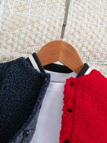 Baby Girl Colourblock Striped Trim Teddy Varsity Jacket Without Tee - Multicolor - View 3