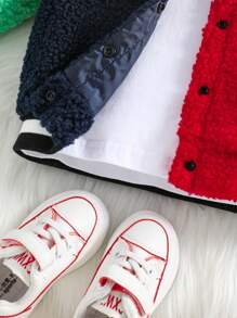 Baby Girl Colourblock Striped Trim Teddy Varsity Jacket Without Tee - Multicolor - View 4