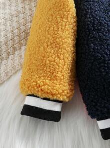 Baby Girl Colourblock Striped Trim Teddy Varsity Jacket Without Tee - Multicolor - View 5