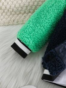 Baby Girl Colourblock Striped Trim Teddy Varsity Jacket Without Tee - Multicolor - View 6