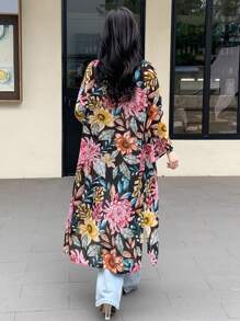 DAZY Allover Floral Print Open Front Kimono - Black - View 2