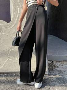 DAZY Solid Wrap Front Suit Trousers - Black - View 4