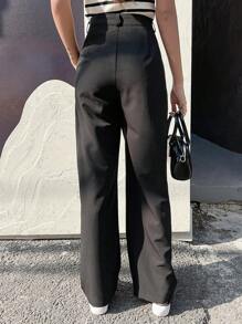 DAZY Solid Wrap Front Suit Trousers - Black - View 2