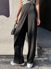 DAZY Solid Wrap Front Suit Trousers - Black - View 7