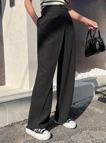 DAZY Solid Wrap Front Suit Trousers - Black - View 6