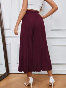 SHEIN LUNE Pantalones de pierna ancha unicolor fruncido - Burdeos - Ver 2
