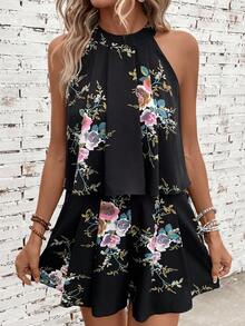 SHEIN VCAY 印花掛脖上衣&短褲 - 黑色 - 查看 6