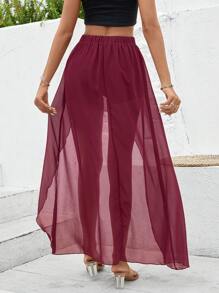 SHEIN VCAY Solid Asymmetrical Hem Skirt - Burgundy - View 2