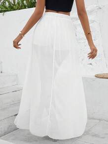 SHEIN Essnce 素色不對稱下擺半身裙 - 白色 - 查看 2