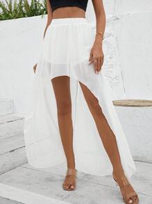 SHEIN Essnce 素色不對稱下擺半身裙 - 白色 - 查看 5