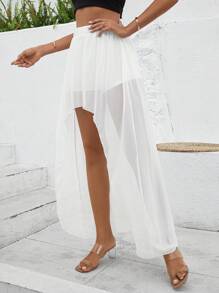 SHEIN Essnce 素色不對稱下擺半身裙 - 白色 - 查看 6