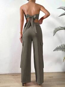 SHEIN Privé 素色頭巾下擺抹胸上衣和翻蓋細節長褲 - 灰色 - 查看 2