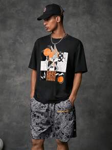 SPACE JAM: A NEW LEGACY X SHEIN Men Letter Graphic Tee & Cartoon Graphic Shorts