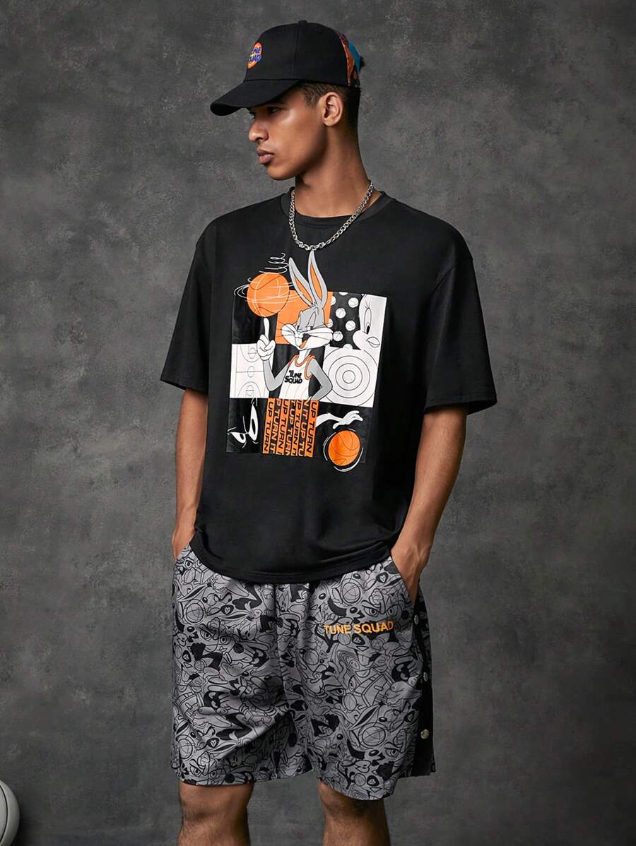 SPACE JAM: A NEW LEGACY X SHEIN Men Letter Graphic Tee & Cartoon Graphic Shorts