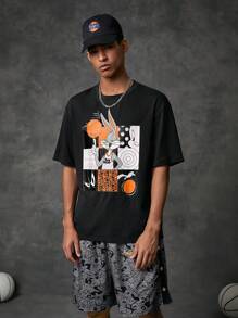 SPACE JAM: A NEW LEGACY X SHEIN Men Letter Graphic Tee & Cartoon Graphic Shorts