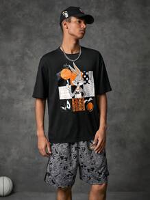 SPACE JAM: A NEW LEGACY X SHEIN Men Letter Graphic Tee & Cartoon Graphic Shorts