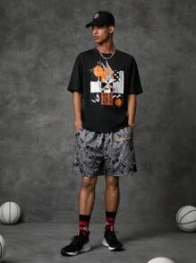 SPACE JAM: A NEW LEGACY X SHEIN Men Letter Graphic Tee & Cartoon Graphic Shorts
