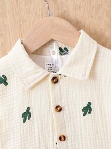SHEIN Đứa bé trai Bản in Xương rồng Áo sơ mi & Quần short Without Tee - Màu be - Xem 3
