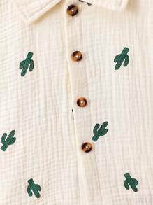 SHEIN Đứa bé trai Bản in Xương rồng Áo sơ mi & Quần short Without Tee - Màu be - Xem 4
